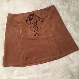 Irini Los Angeles Suede Lace Up Skater Mini Skirt